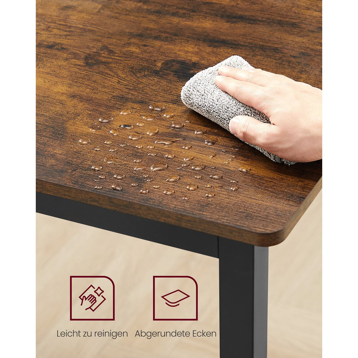 Esstisch Industriell 110 cm – Für 4 Personen – Holzoptik Mit Schwarzem Stahlrahmen – Bis 120 kg
