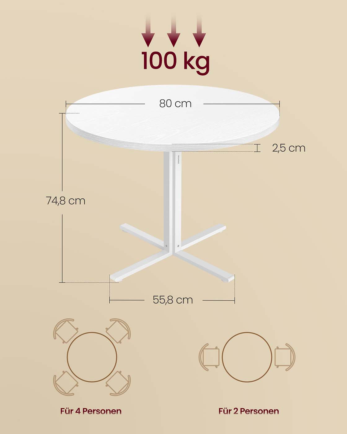 Runder Esstisch Ø 80 cm – Moderner Landhausstil – Hitzebeständig & Wasserabweisend