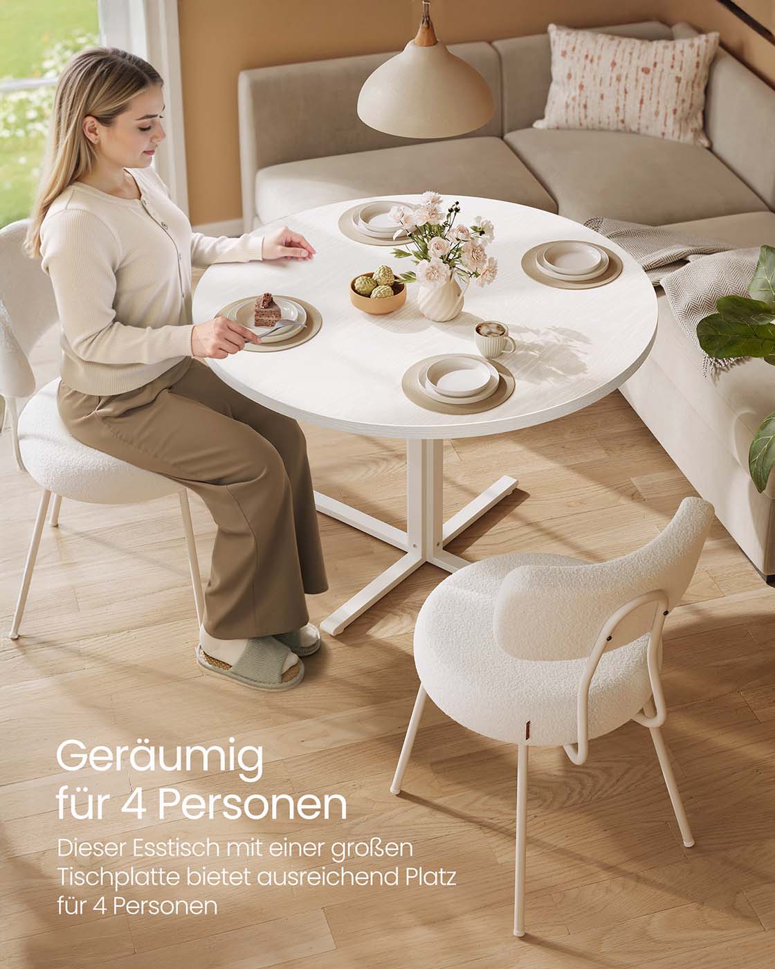 Runder Esstisch Ø 80 cm – Moderner Landhausstil – Hitzebeständig & Wasserabweisend