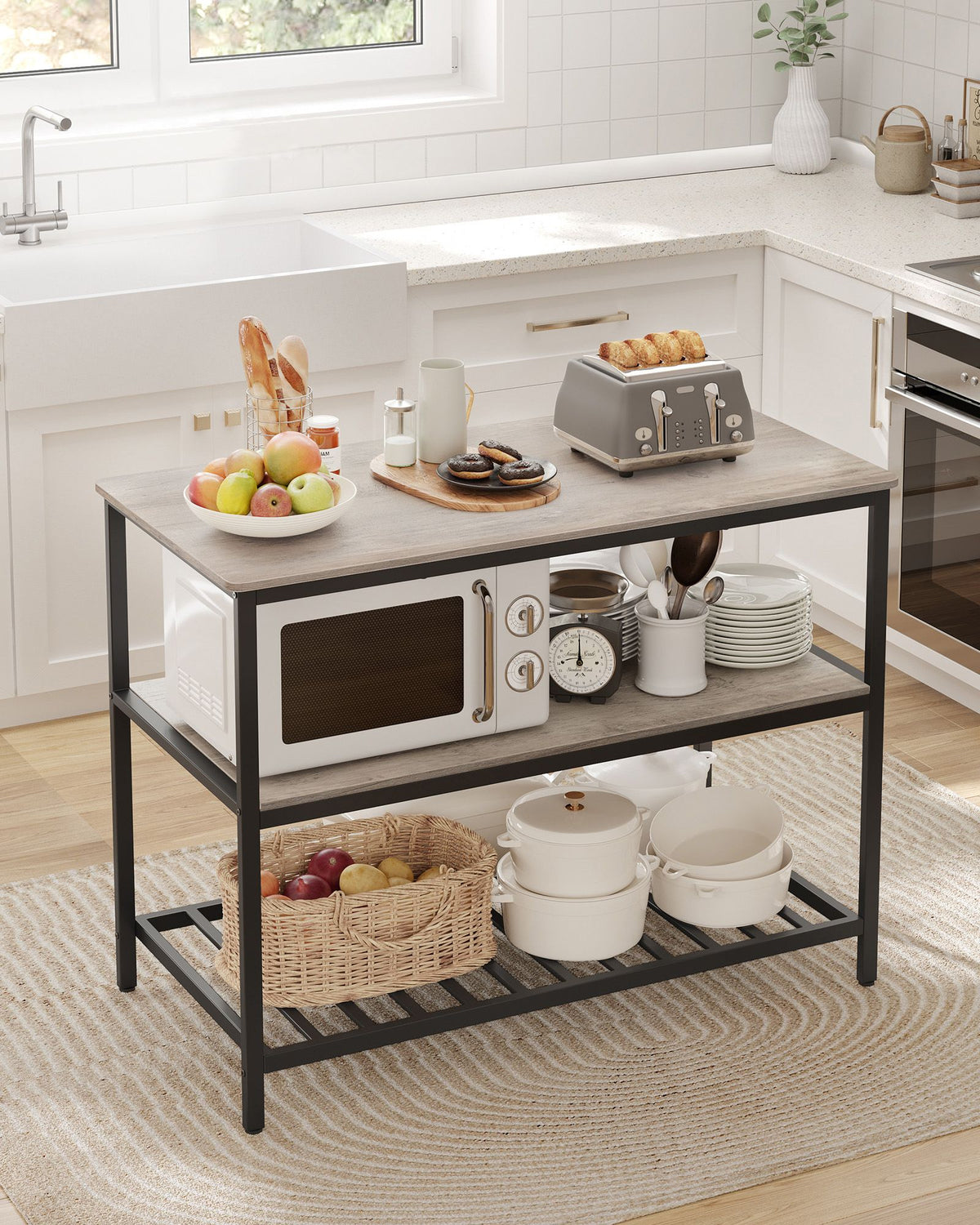 Küchenschrank – 3-stöckiges Gewürzregal – Stahlrahmen – 60 x 120 x 90 cm – Industrial-Stil
