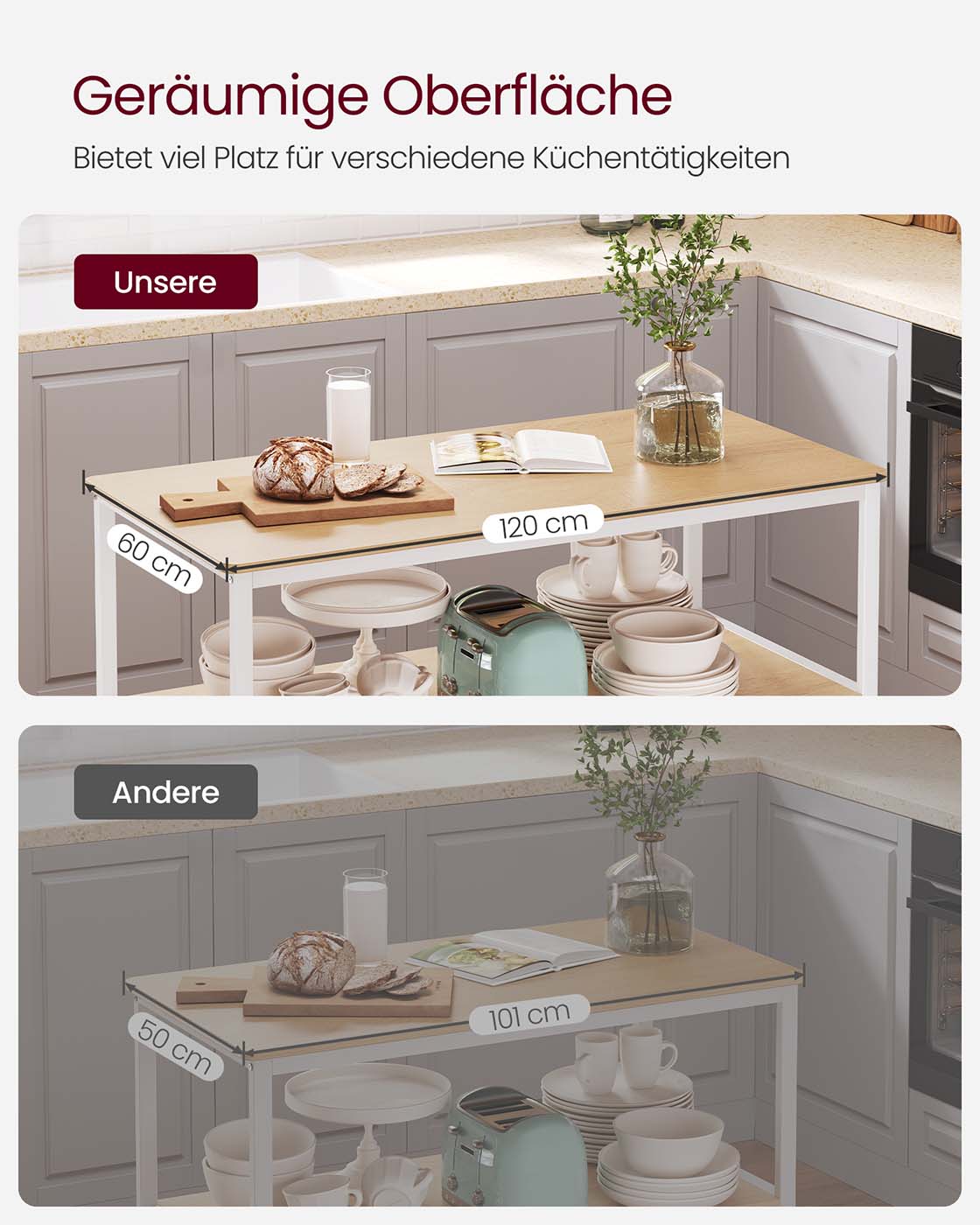 Küchenschrank – 3-stöckiges Gewürzregal – Stahlrahmen – 60 x 120 x 90 cm – Industrial-Stil