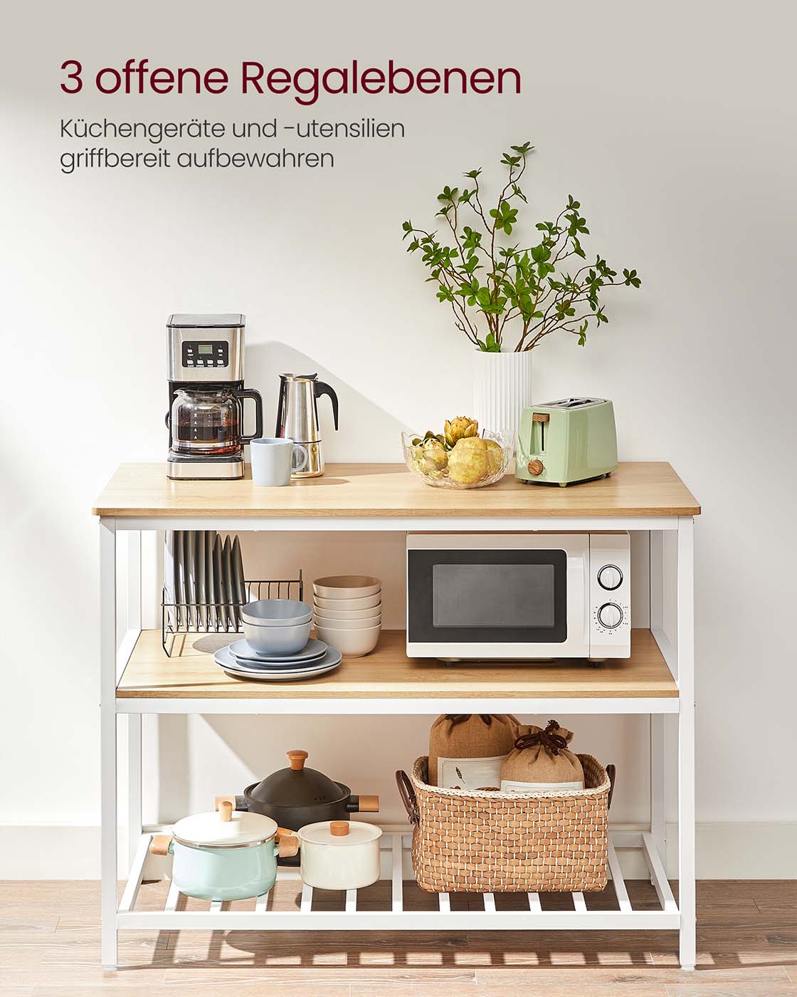Küchenschrank – 3-stöckiges Gewürzregal – Stahlrahmen – 60 x 120 x 90 cm – Industrial-Stil