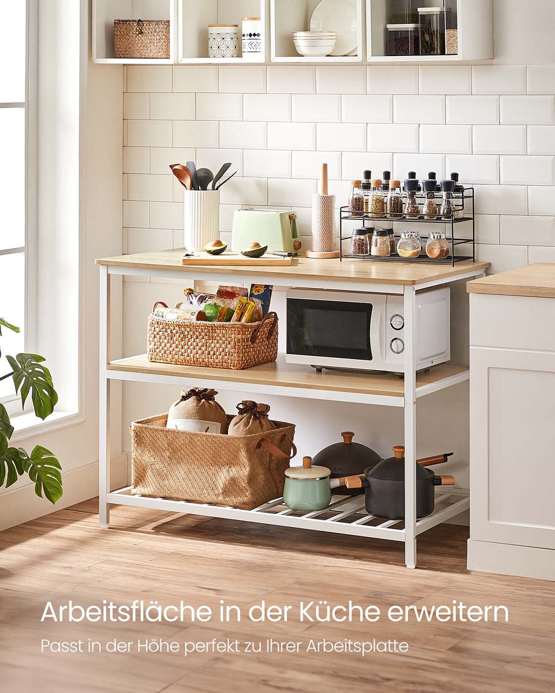 Küchenschrank – 3-stöckiges Gewürzregal – Stahlrahmen – 60 x 120 x 90 cm – Industrial-Stil