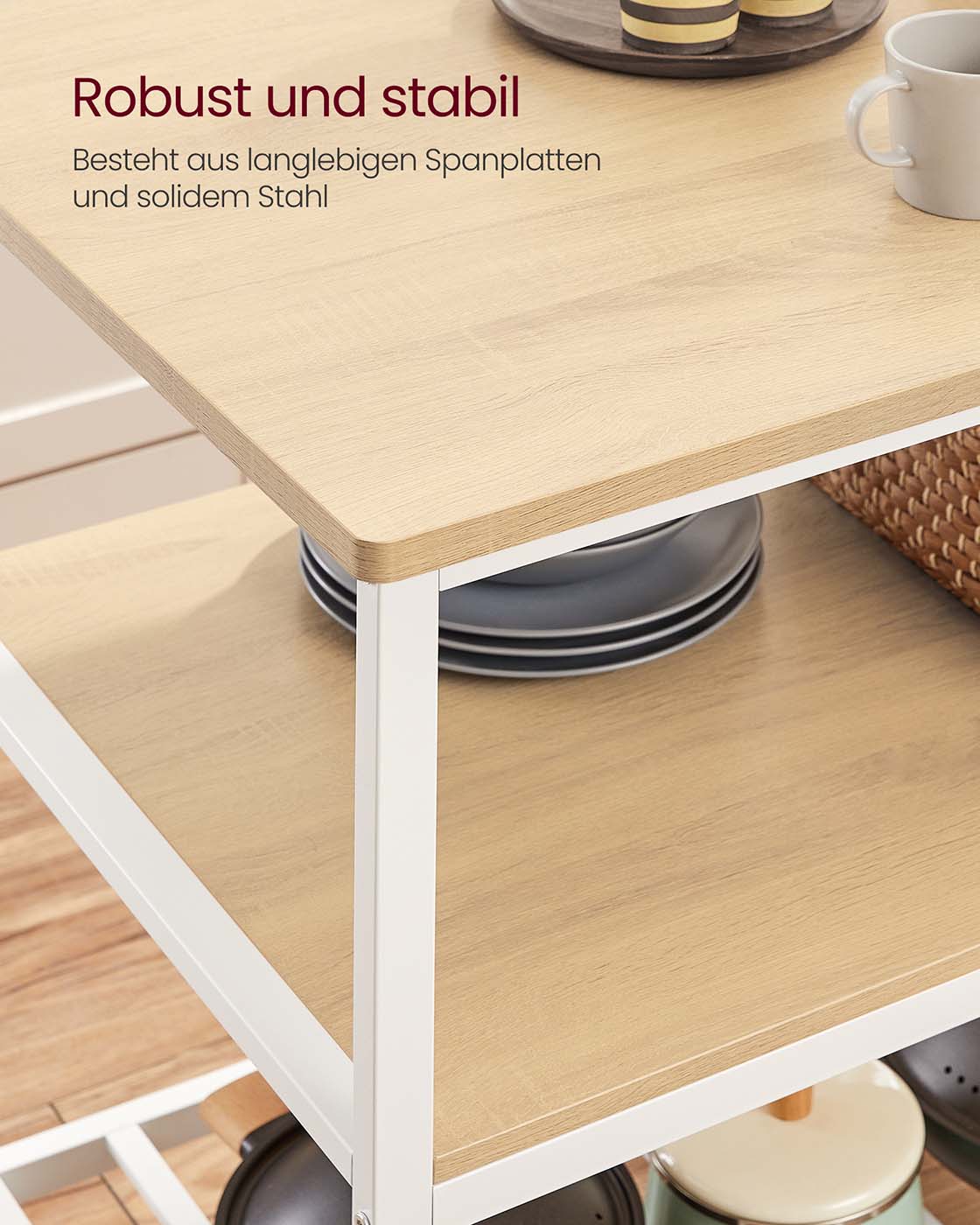 Küchenschrank – 3-stöckiges Gewürzregal – Stahlrahmen – 60 x 120 x 90 cm – Industrial-Stil