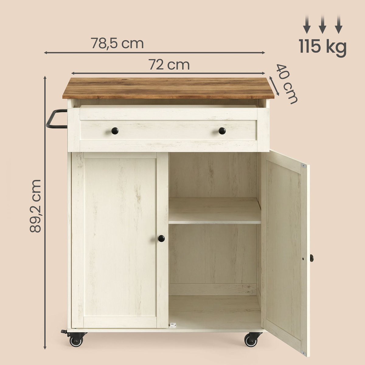 Küchenwagen Mit Schrank Und Schublade - Fahrbar Im Landhausstil - Für Die Küche