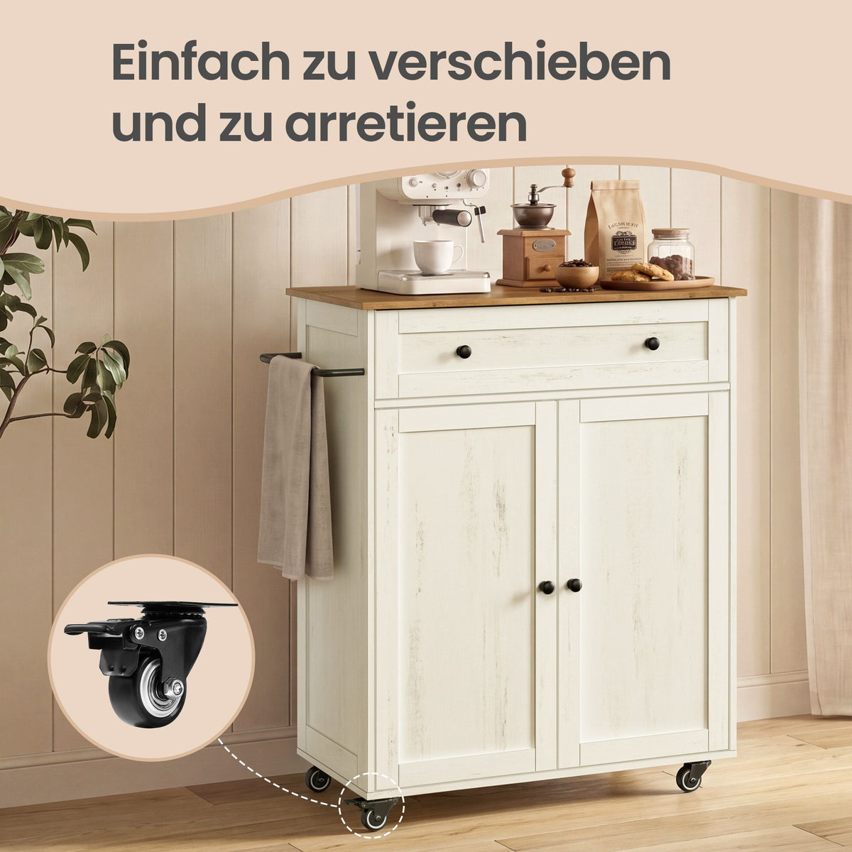 Küchenwagen Mit Schrank Und Schublade - Fahrbar Im Landhausstil - Für Die Küche