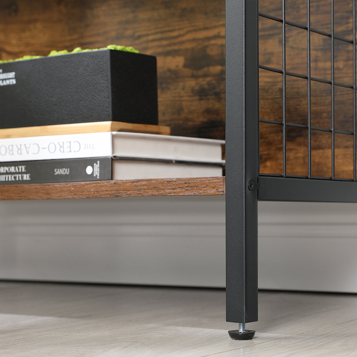 Bücherregal mit 4 Böden – Industrielles Design – Aufbewahrungsschrank mit Haken – 74 x 30 x 155 cm