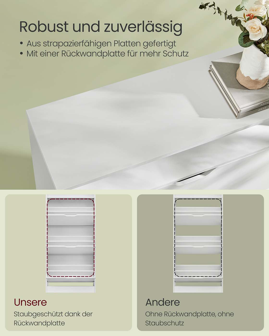 Schuhschrank – Für 14–18 Paar Schuhe – Schmale und hohe Ausführung – Verstellbare Aufteilung – 60 cm breit