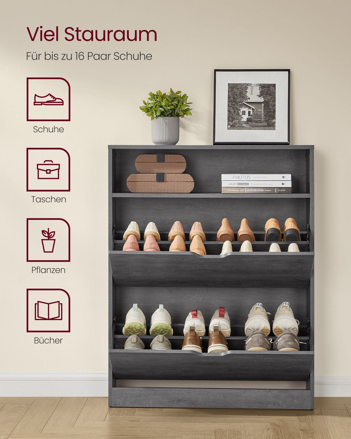 Schuhschrank modern – verstellbare Aufteilung – extra Stauraum