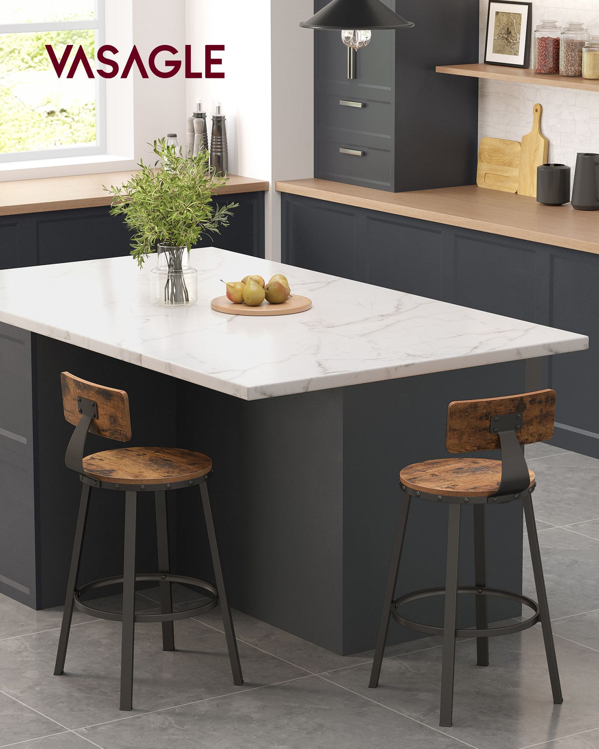 Industrielle Barhocker – 2er-Set – Vintage-Holzsitz