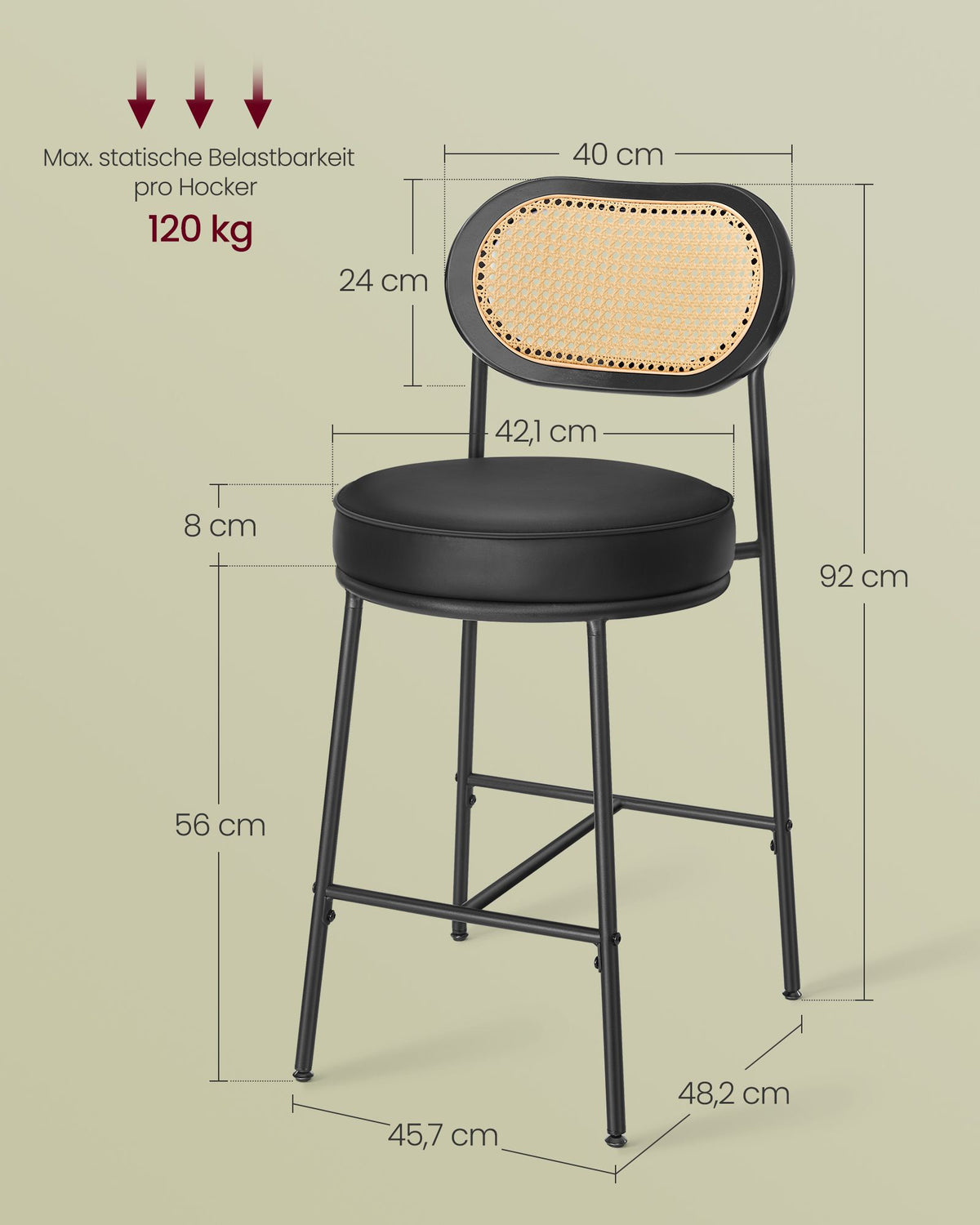 Barhocker 2er Set – BOHO Chic mit Rückenlehne in Rattanoptik – Hoher Sitzkomfort – Für Küche, Bar oder Insel