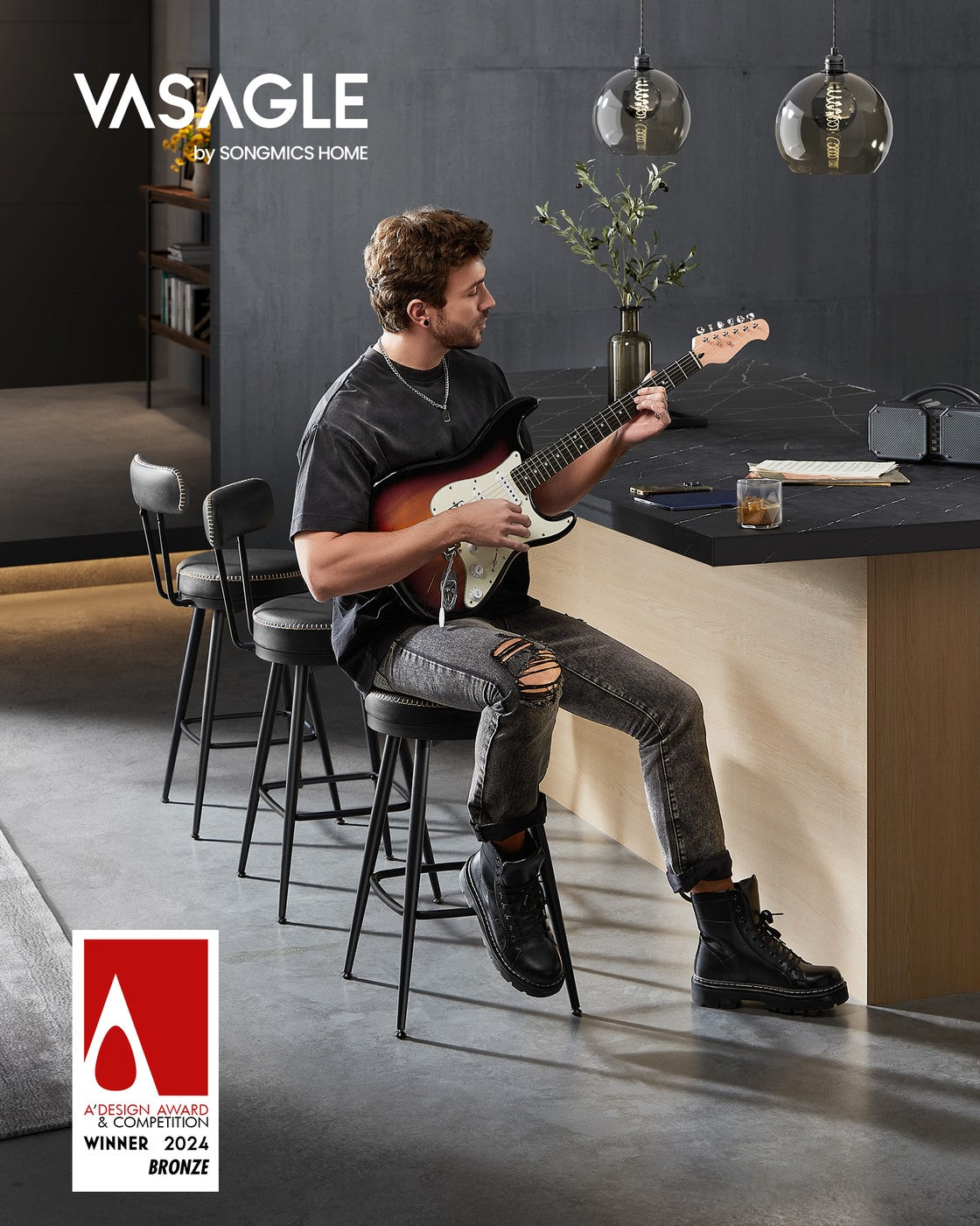 2er Set Barhocker - 360° drehbar - Kunstleder - Industriedesign