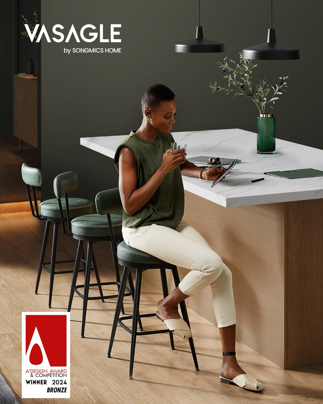 2er Set Barhocker - 360° drehbar - Kunstleder - Industriedesign