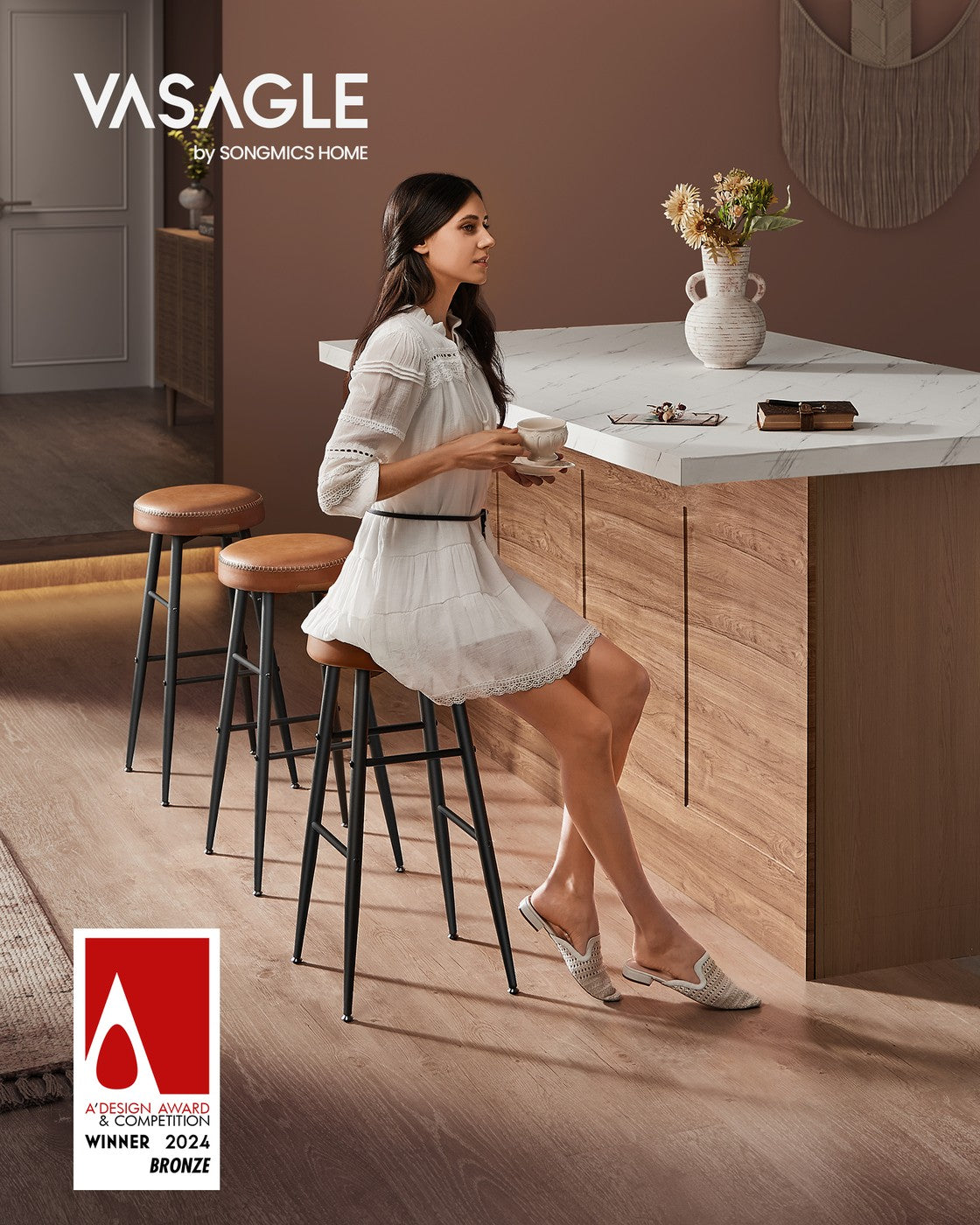 2er-Set Barhocker – EKHO Kollektion – Kunstleder – Bequeme Barhocker mit Fußstütze
