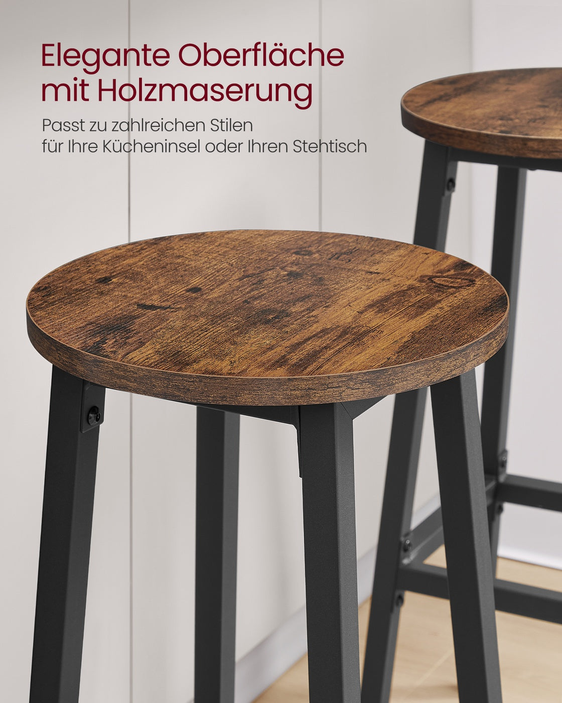 Barhocker 2er Set – Vintage Braun-Schwarz – Mit Fußstütze – 74 cm hoch – Industriedesign – Bis 110 kg belastbar