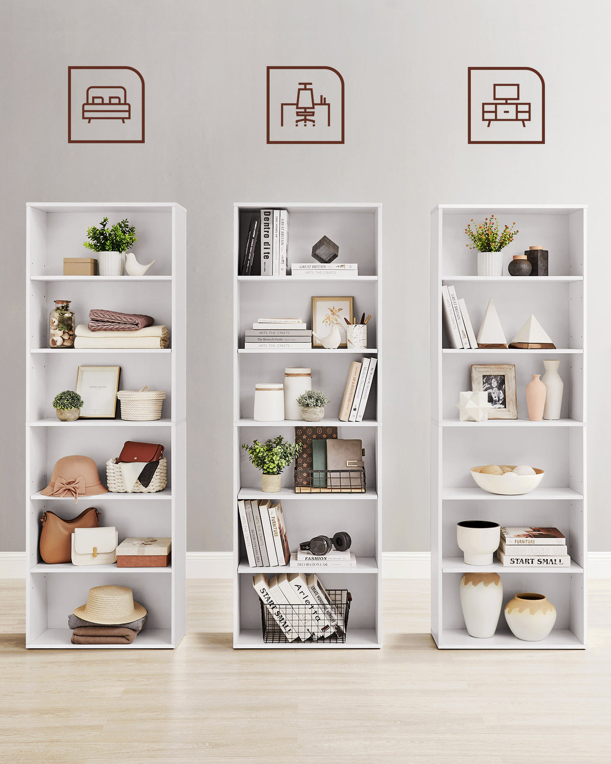 Bücherregal mit verstellbaren Regalböden – Skandinavisches Design – Weiß – 60 cm breit