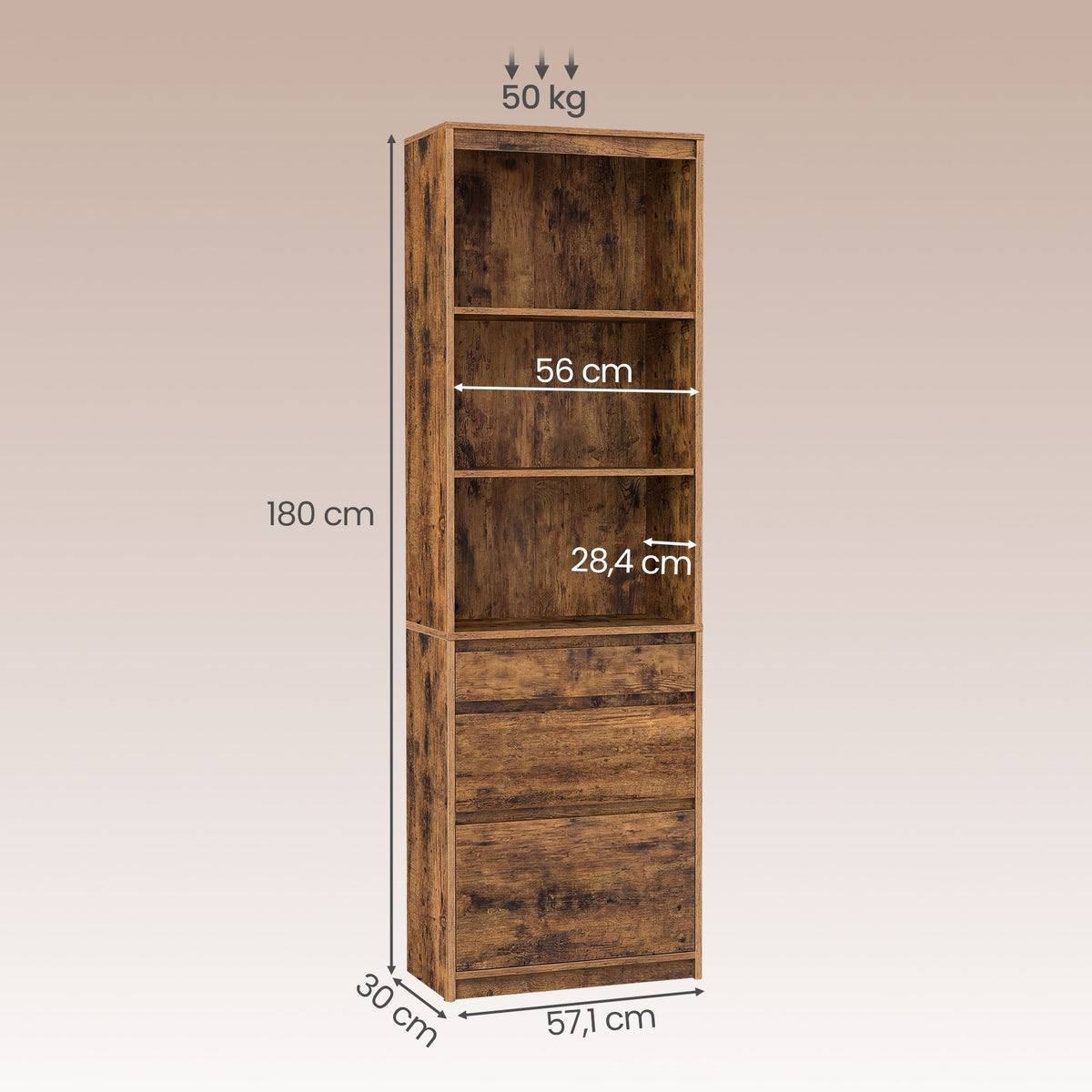 Bücherregal Mit Verstellbaren Böden Und 3 Schubladen - Hoher Schrank - Für Wohnzimmer