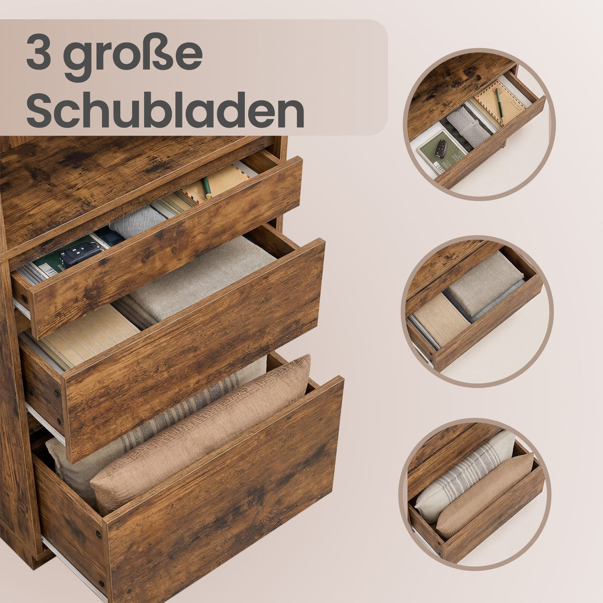 Bücherregal Mit Verstellbaren Böden Und 3 Schubladen - Hoher Schrank - Für Wohnzimmer