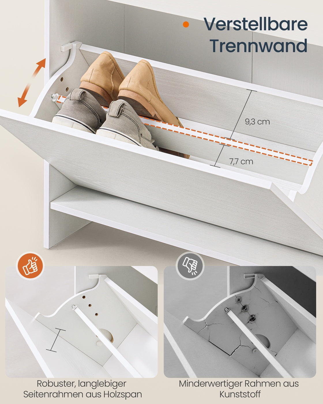 Schmaler Schuhschrank Mit Klapptüren - Verstellbare Zwischenwand - Clevere Aufbewahrungslösung