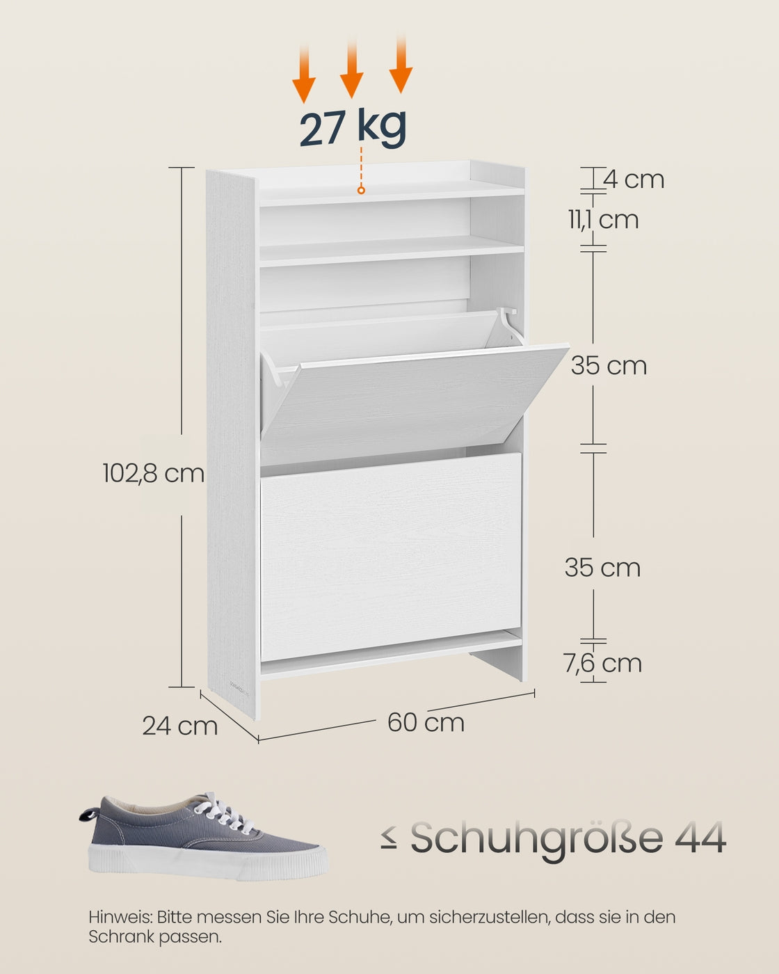 Schmaler Schuhschrank Mit Klapptüren - Verstellbare Zwischenwand - Clevere Aufbewahrungslösung