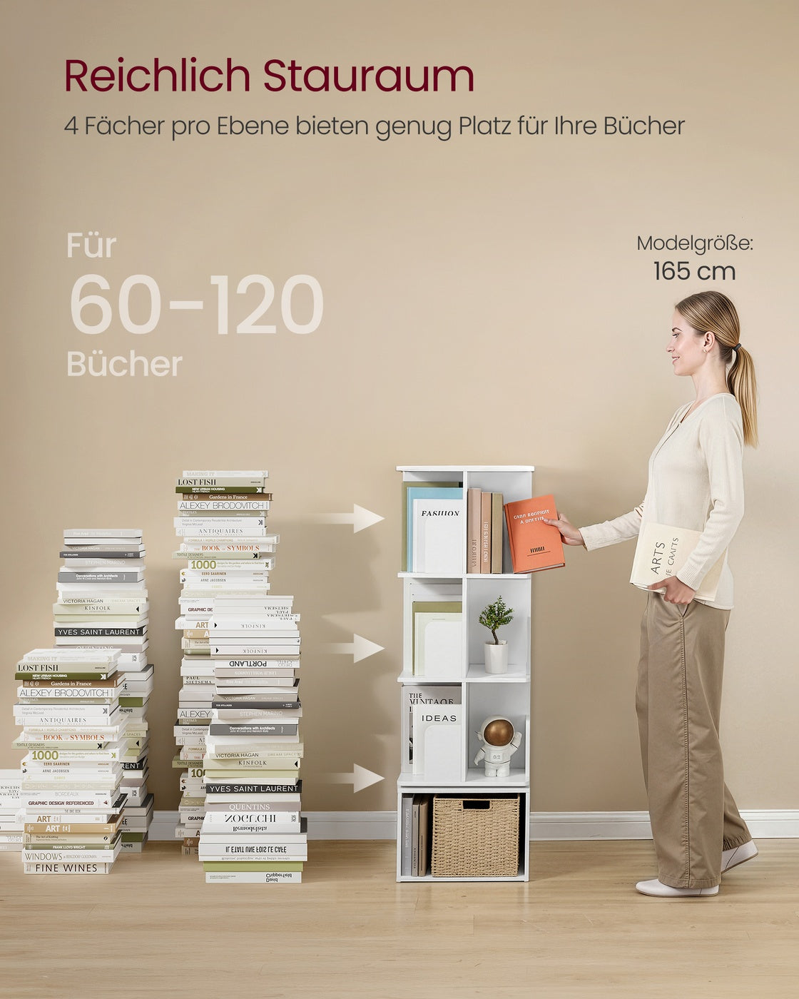 Drehbares Bücherregal - Custos Kollektion - 4 Ebenen - Offene Fächer