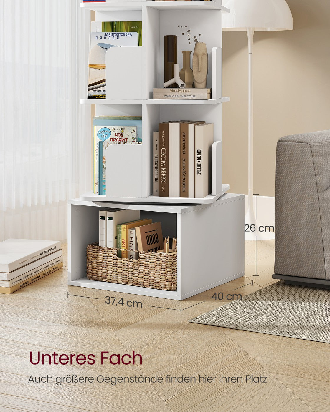 Drehbares Bücherregal - Custos Kollektion - 4 Ebenen - Offene Fächer