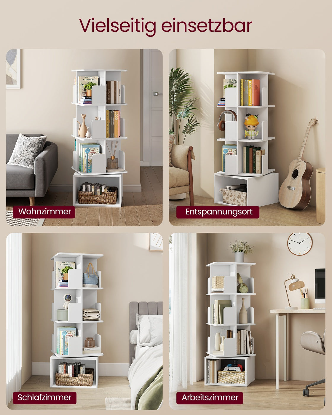 Drehbares Bücherregal - Custos Kollektion - 4 Ebenen - Offene Fächer