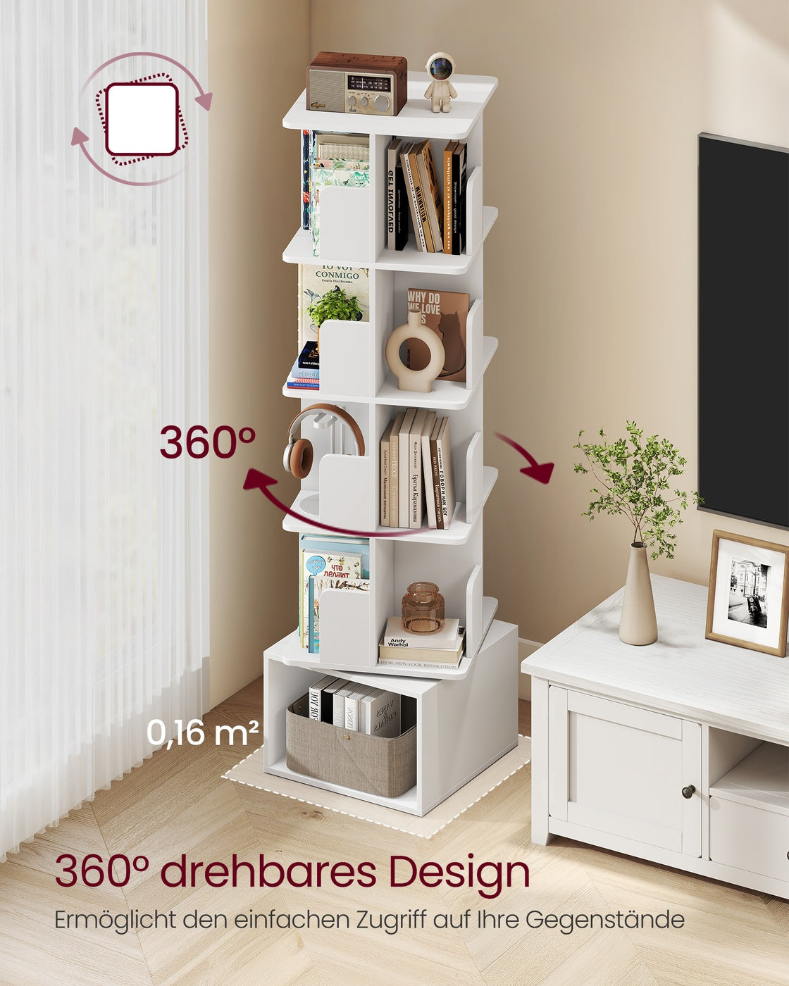 Drehbares Bücherregal - Custos Kollektion - 5 Ebenen - Offene Fächer