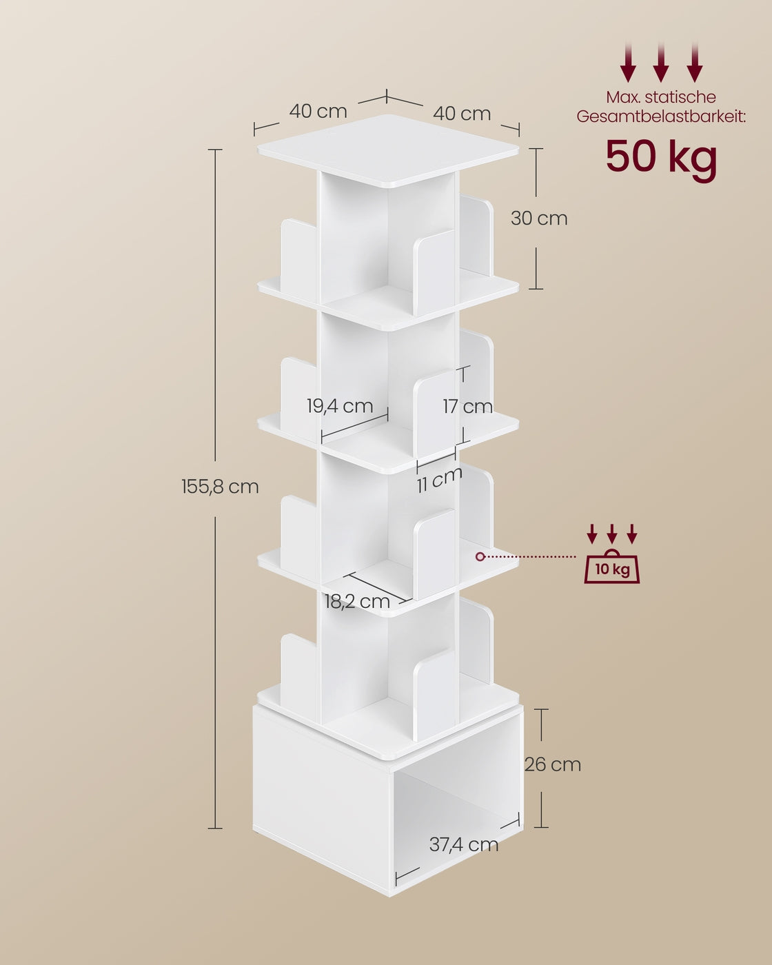 Drehbares Bücherregal - Custos Kollektion - 5 Ebenen - Offene Fächer