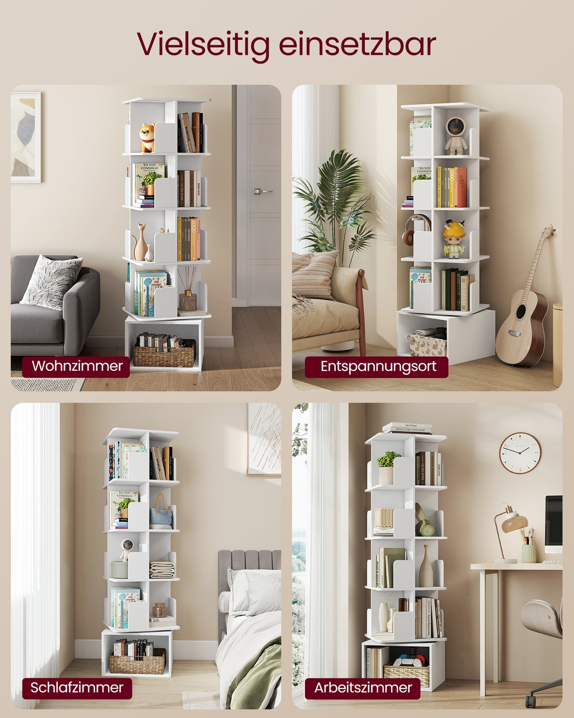 Drehbares Bücherregal - Custos Kollektion - 5 Ebenen - Offene Fächer