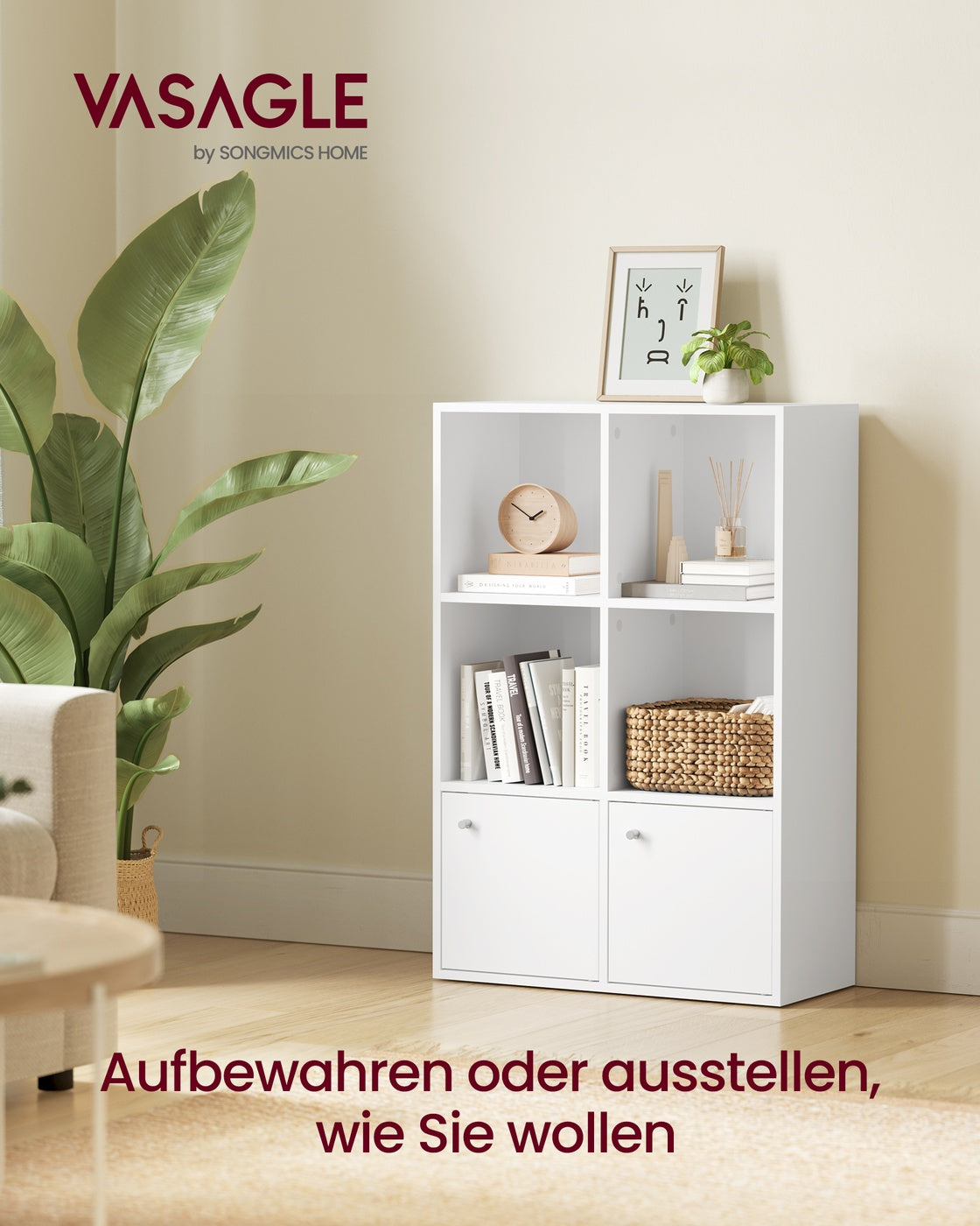 Bücherregal Mit Türen - 3 Ebenen Und 2 Fächern - Stilvoller Aufbewahrungsschrank
