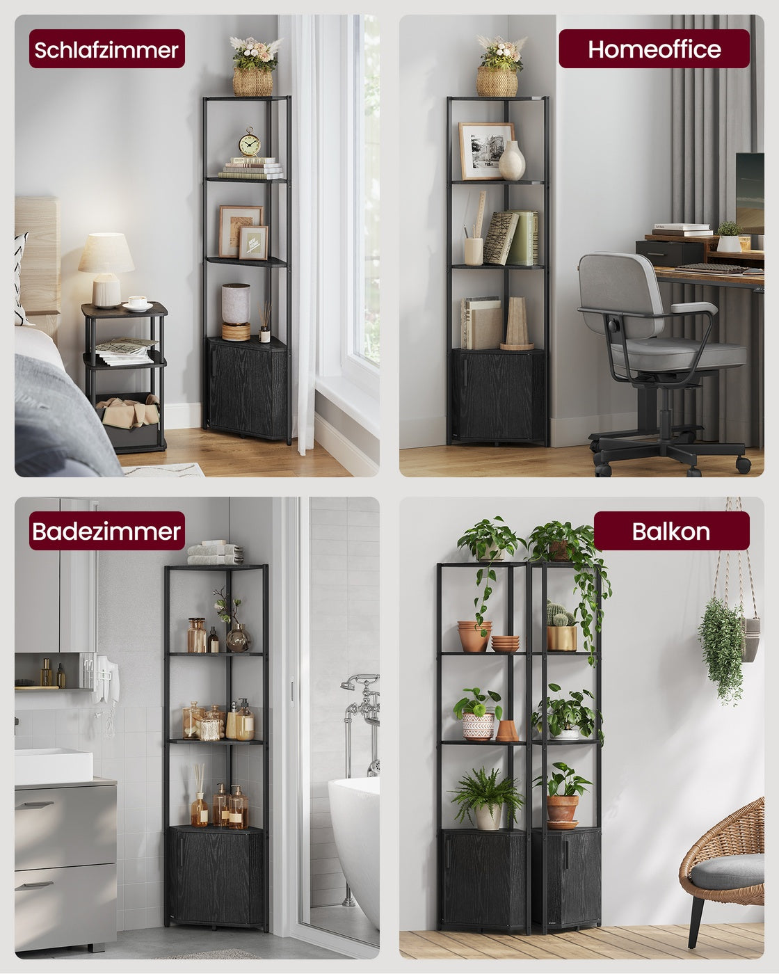 Industrielles Eckregal mit Schrank – 5 Ebenen – Platzsparendes Aufbewahrungsregal – Metall und Holz