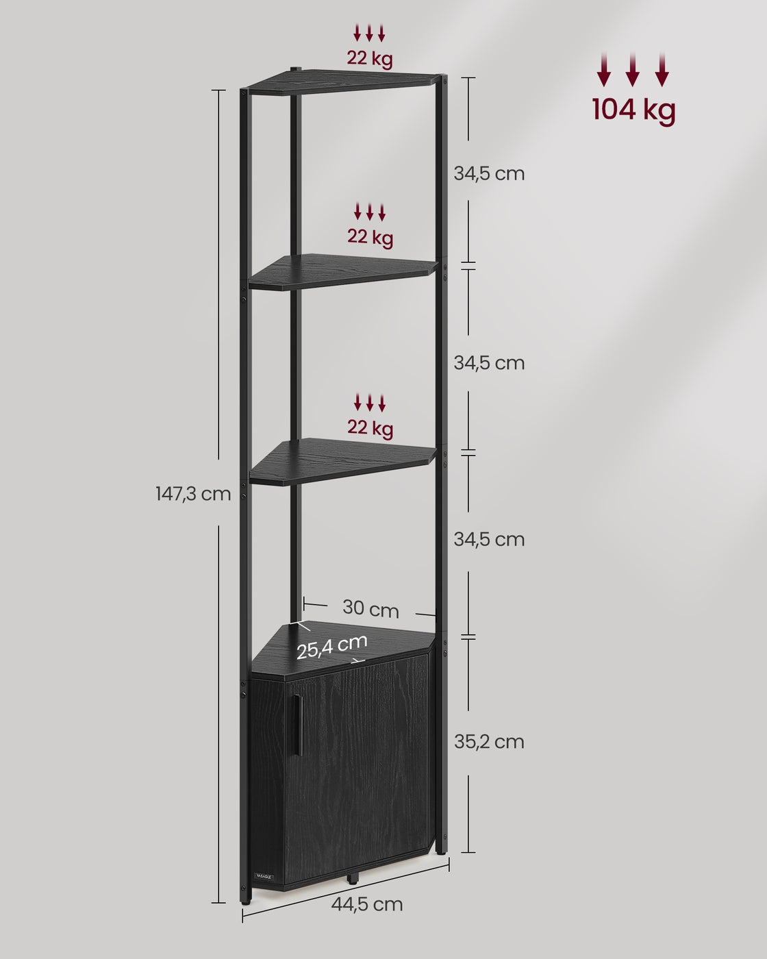 Industrielles Eckregal mit Schrank – 5 Ebenen – Platzsparendes Aufbewahrungsregal – Metall und Holz