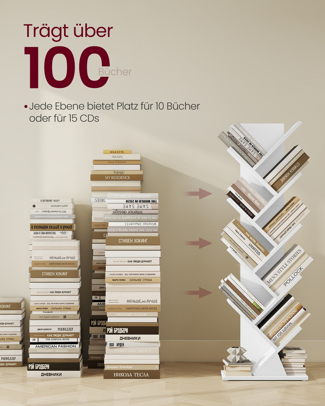 Bücherregal In Baumform - Schmale Standfläche - Für Schlafzimmer Flur Oder Wohnzimmer