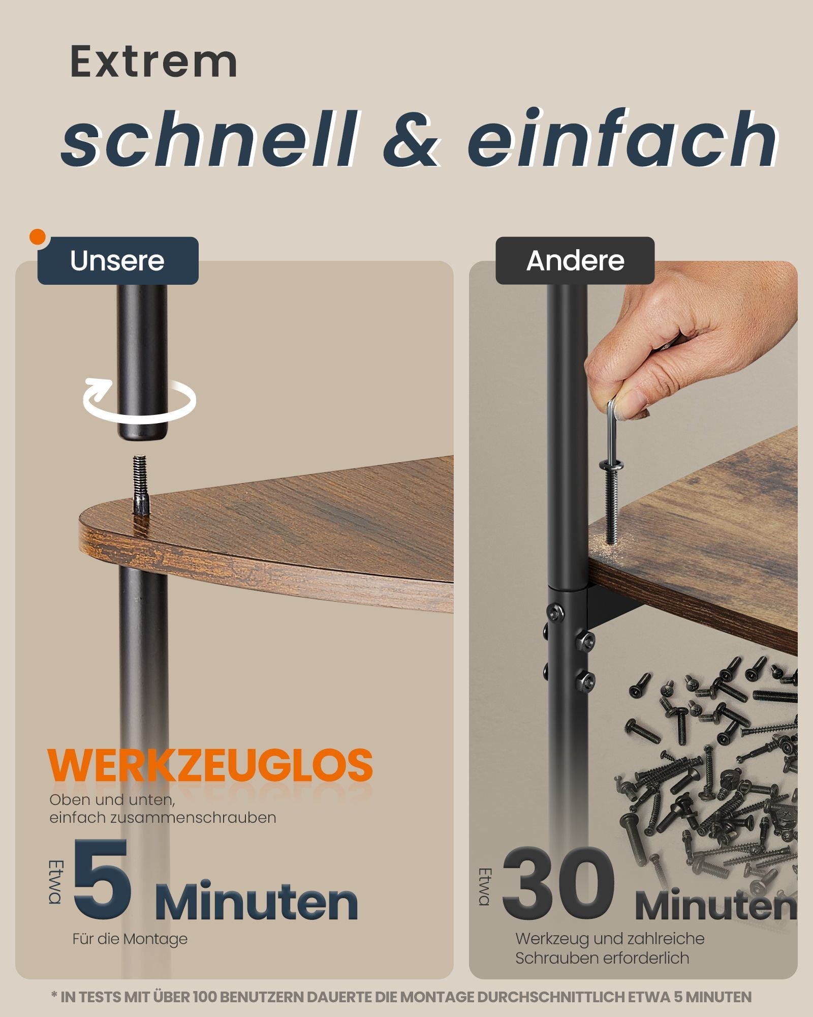 Regal – Eckregal – 5 Ebenen – Spanplatte und Stahl – 38,3 x 27 x 139 cm – Maximale Belastbarkeit 50 kg