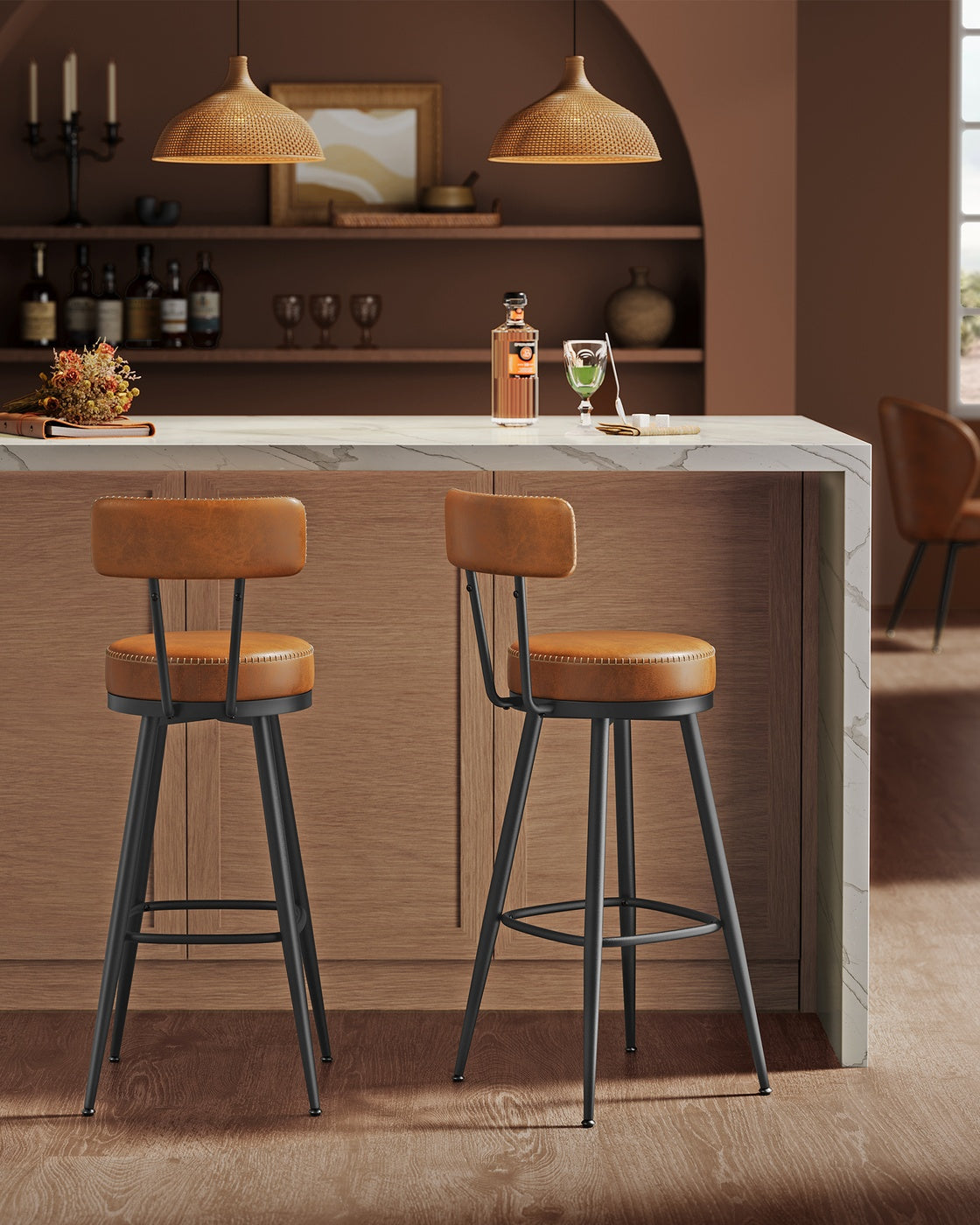 2er Set Barhocker - 360° drehbar - Kunstleder - Industriedesign