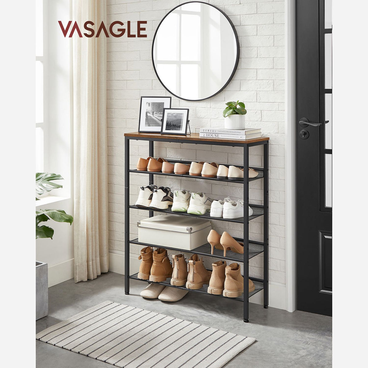 Schuhregal 5 Ebenen – Industrieller Schuhschrank – Schuhregal für 20-25 Paar – 75 x 28 x 93 cm