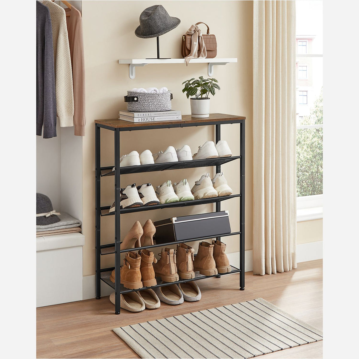 Schuhregal 5 Ebenen – Industrieller Schuhschrank – Schuhregal für 20-25 Paar – 75 x 28 x 93 cm