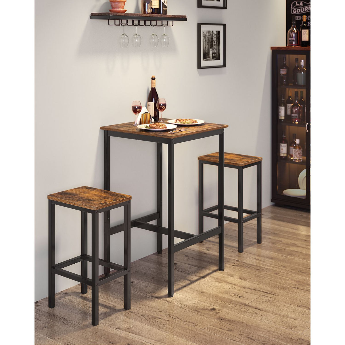 Esstische – Esstisch Mit 2 Stühlen – Kleiner Küchentisch 60 x 60 x 90 cm – Barhocker 30 x 40 x 65 cm – Industrielles Design