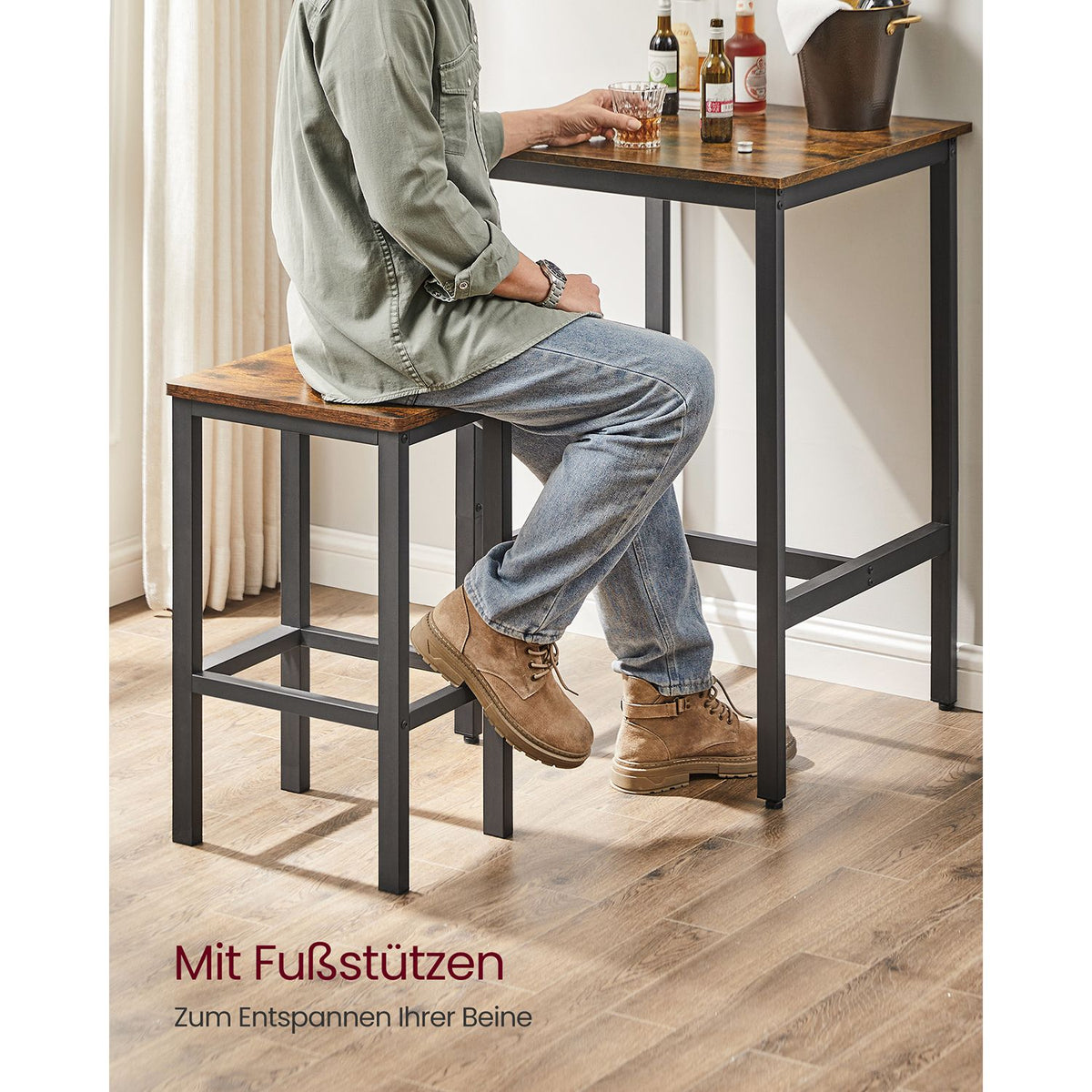 Esstische – Esstisch Mit 2 Stühlen – Kleiner Küchentisch 60 x 60 x 90 cm – Barhocker 30 x 40 x 65 cm – Industrielles Design