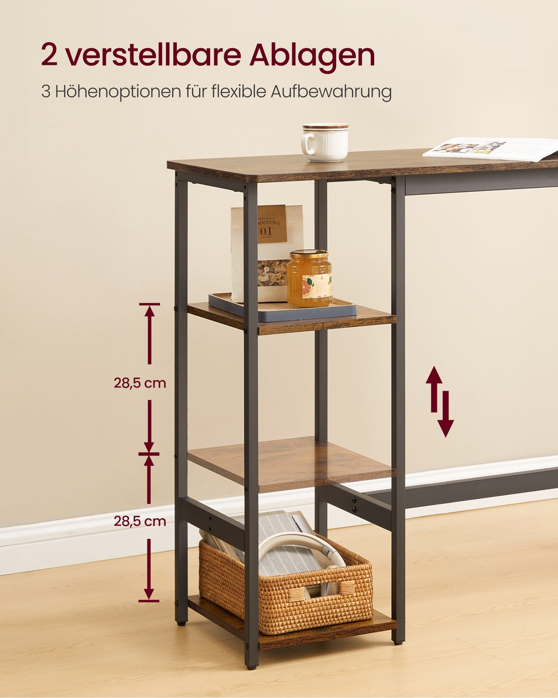 Bartisch mit 2 Barhockern – Essgruppe mit Ablagefach – Industriedesign – Kompaktes und robustes Design