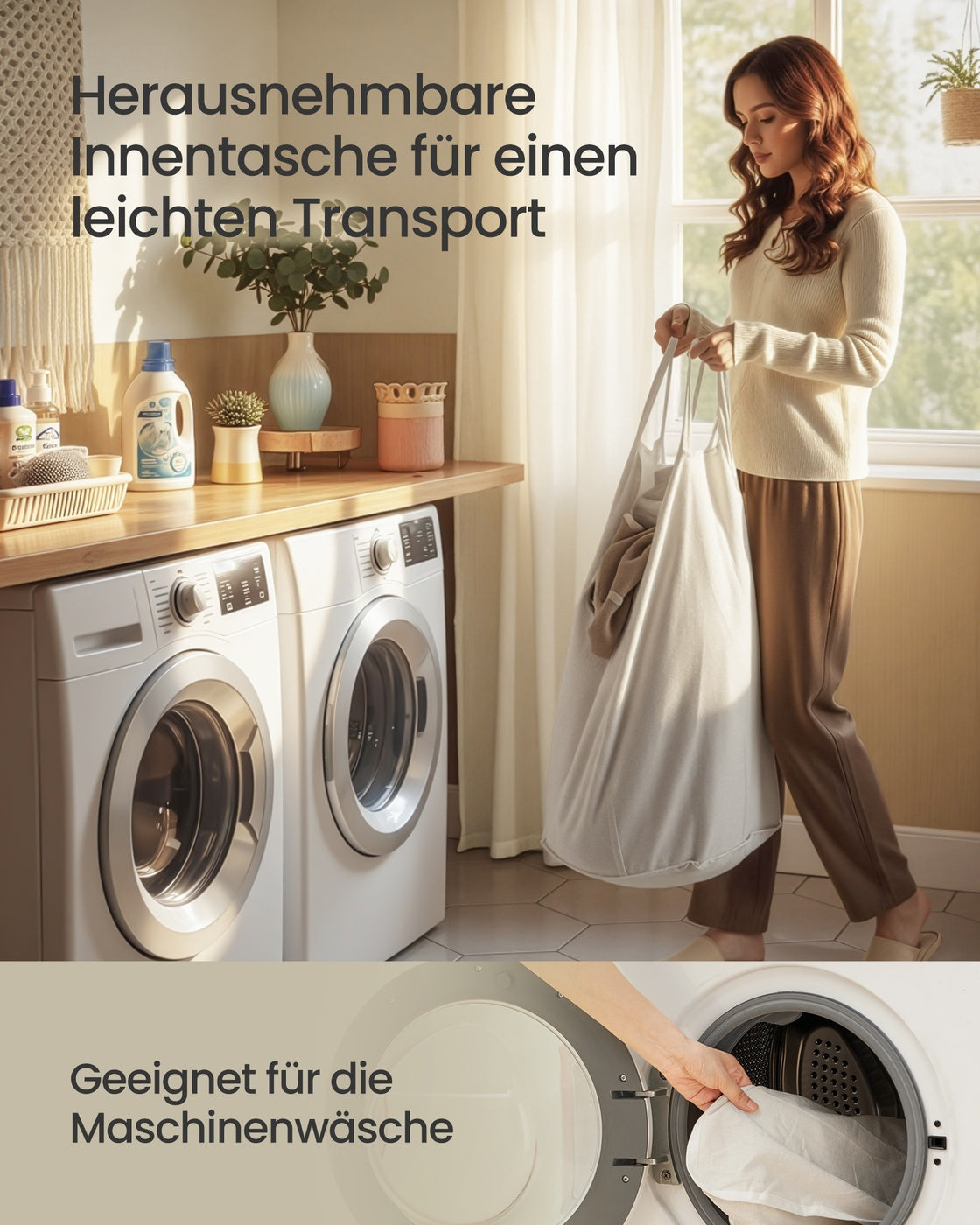 Wäschekorb – Bambus – Rechteckig – Klappbar – 60 Liter – Herausnehmbarer Wäschesack