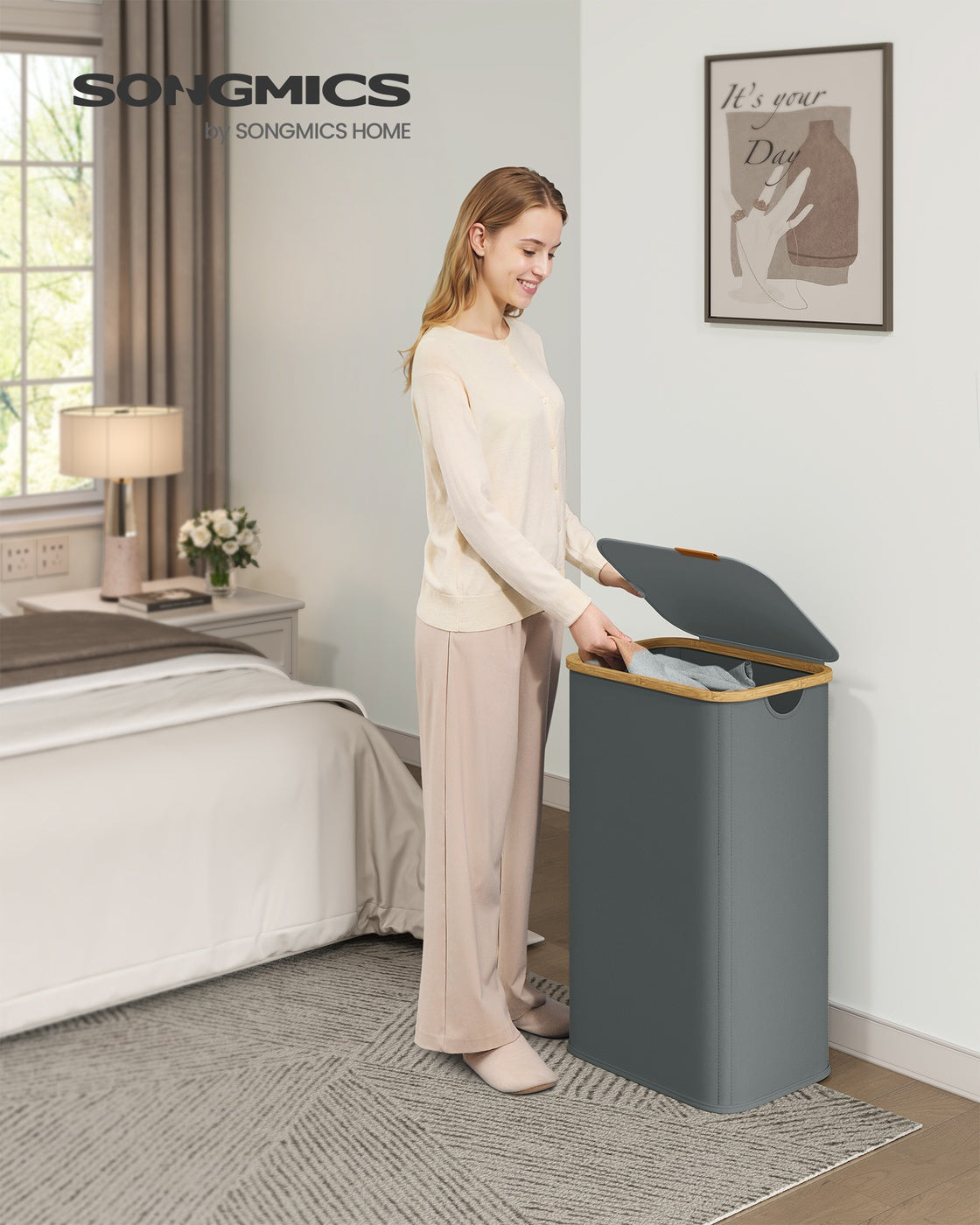 Wäschekorb 100L - Oxford-Stoff Mit Deckel - Kompakt Für Kleinen Haushalt