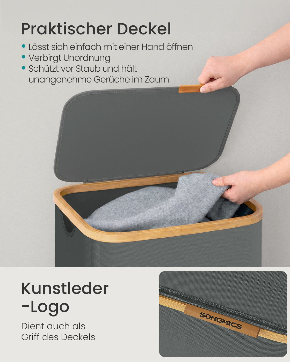 Wäschekorb 100L - Oxford-Stoff Mit Deckel - Kompakt Für Kleinen Haushalt
