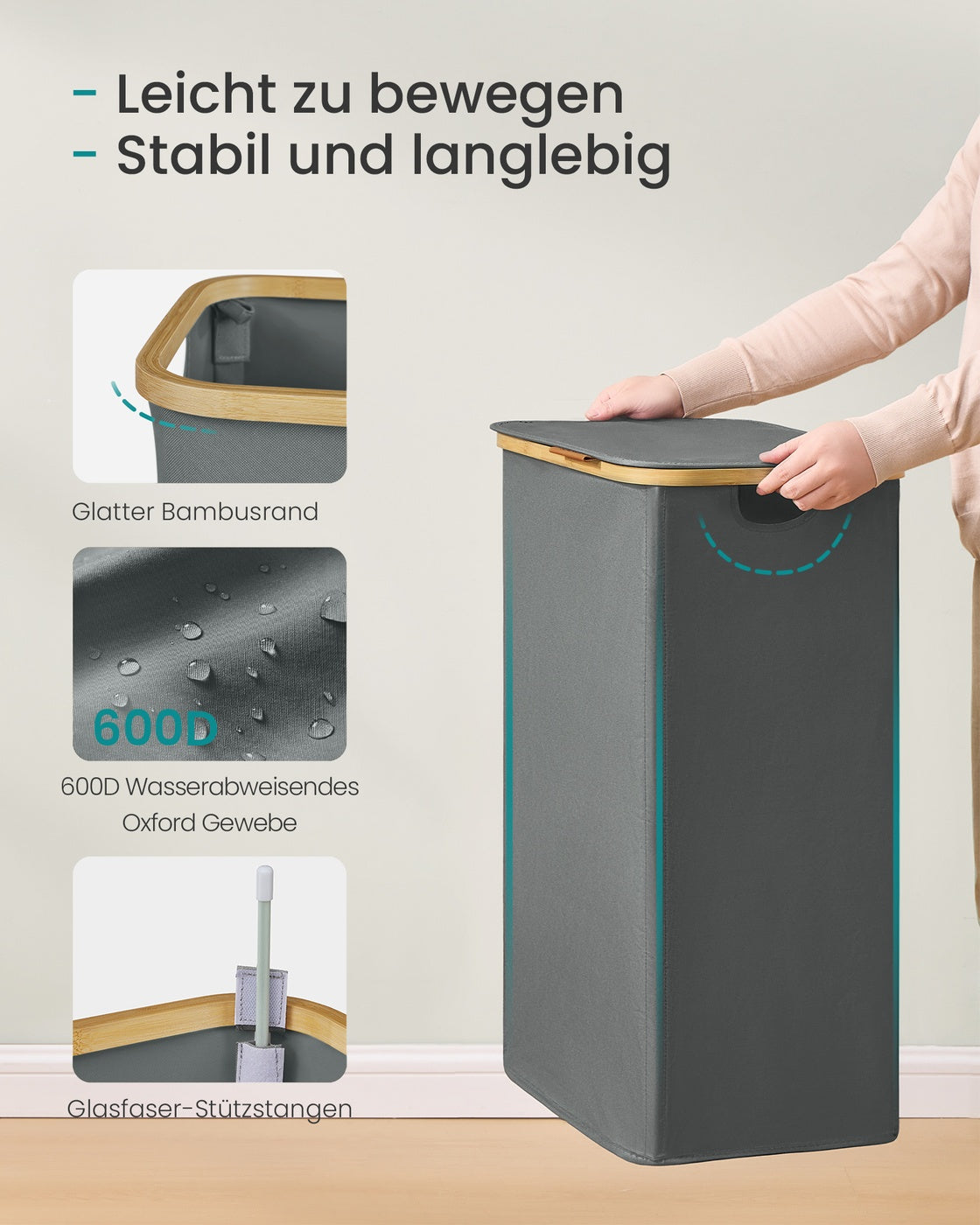Wäschekorb 100L - Oxford-Stoff Mit Deckel - Kompakt Für Kleinen Haushalt