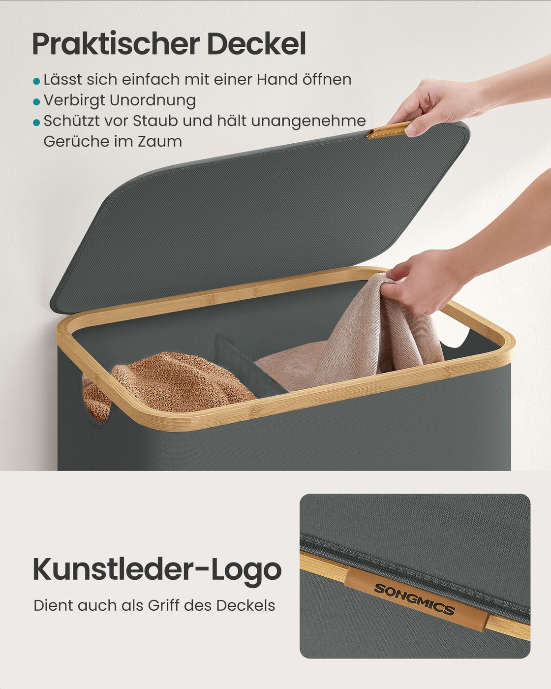 Wäschekorb 140L - Oxford-Stoff Mit Deckel - Für Schlafzimmer Oder Badezimmer