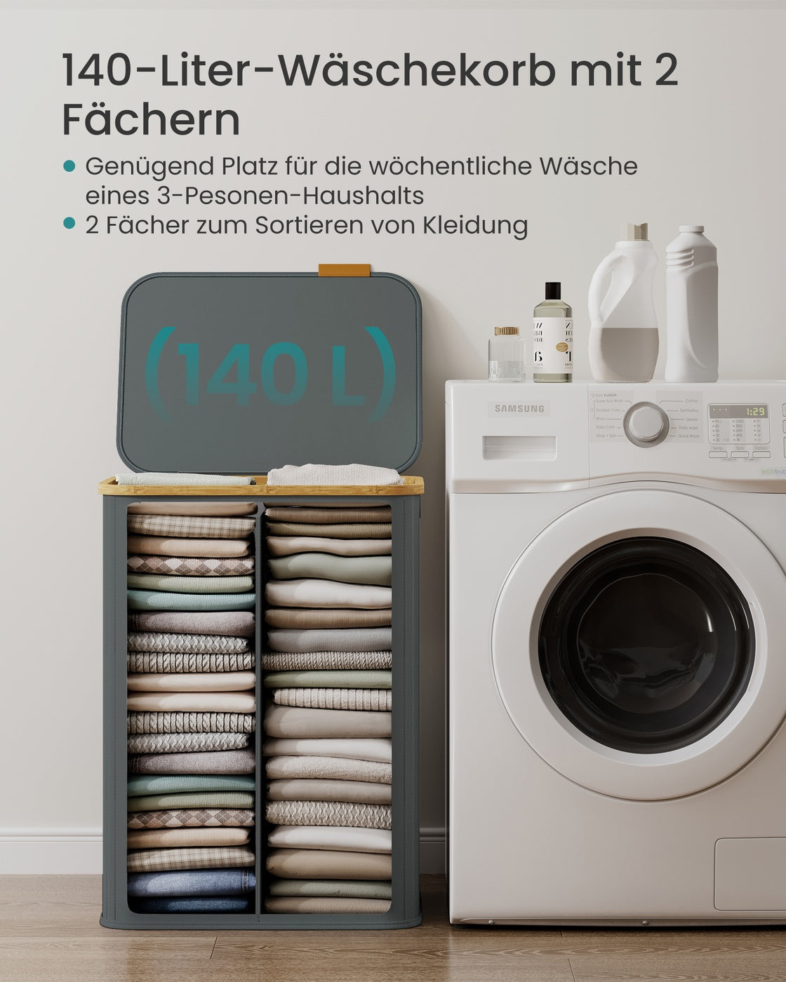 Wäschekorb 140L - Oxford-Stoff Mit Deckel - Für Schlafzimmer Oder Badezimmer