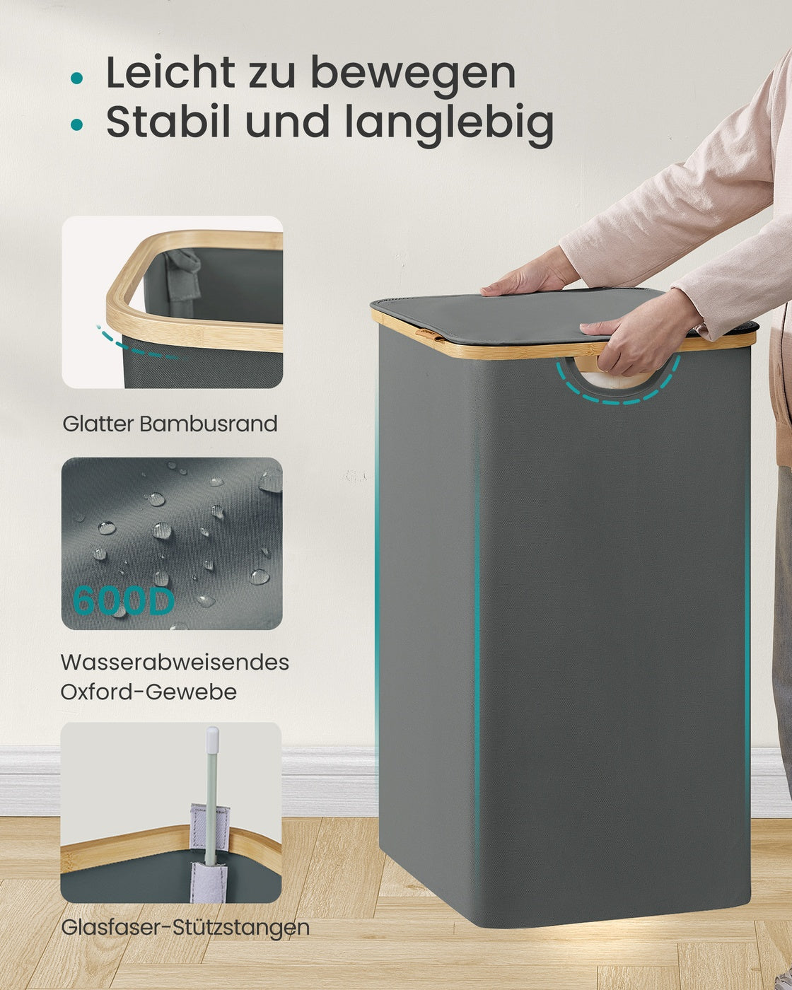 Wäschekorb 140L - Oxford-Stoff Mit Deckel - Für Schlafzimmer Oder Badezimmer