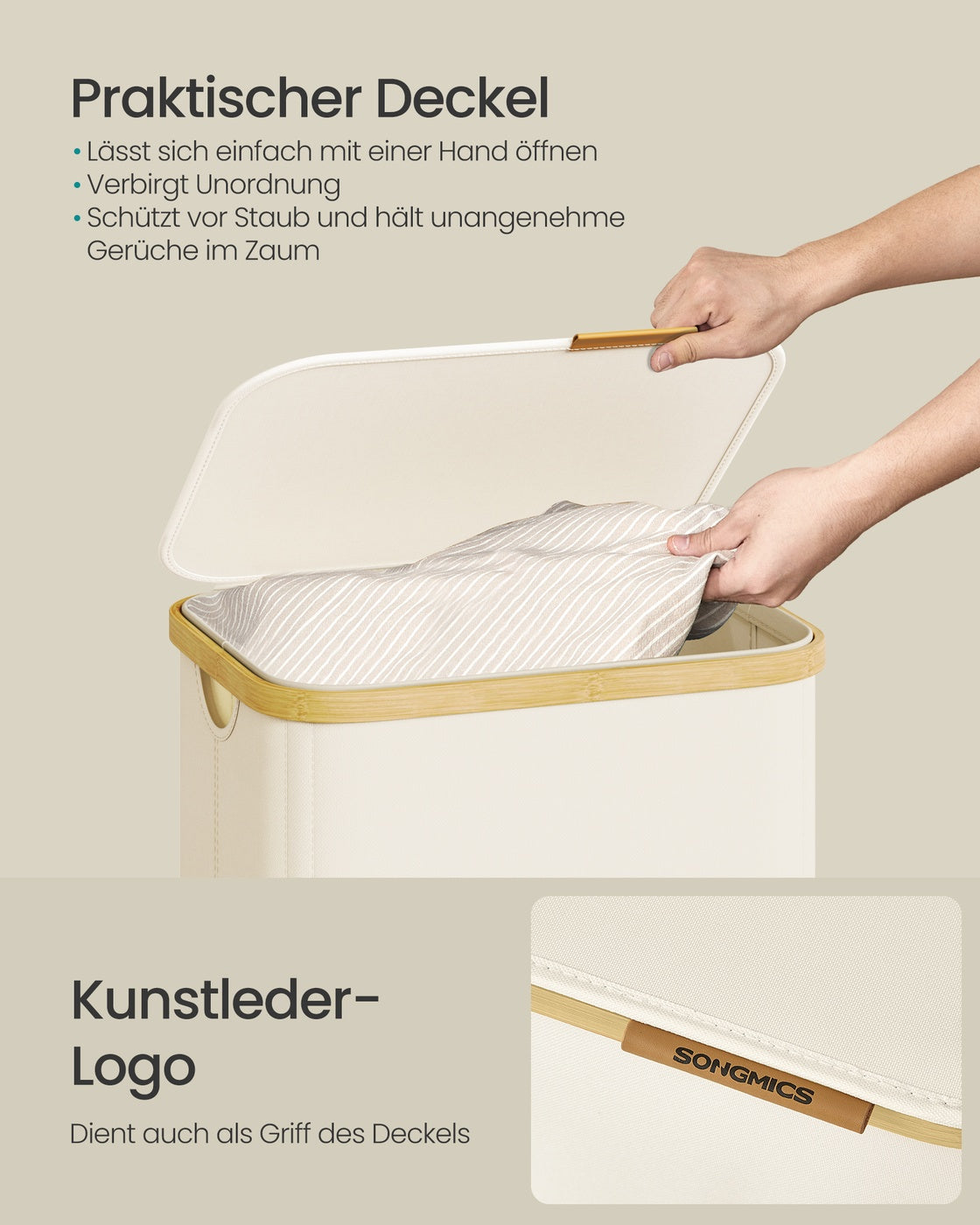 Wäschekorb 100L - Mit Deckel Und Herausnehmbarem Wäschesack - Für Schlafzimmer Oder Badezimmer