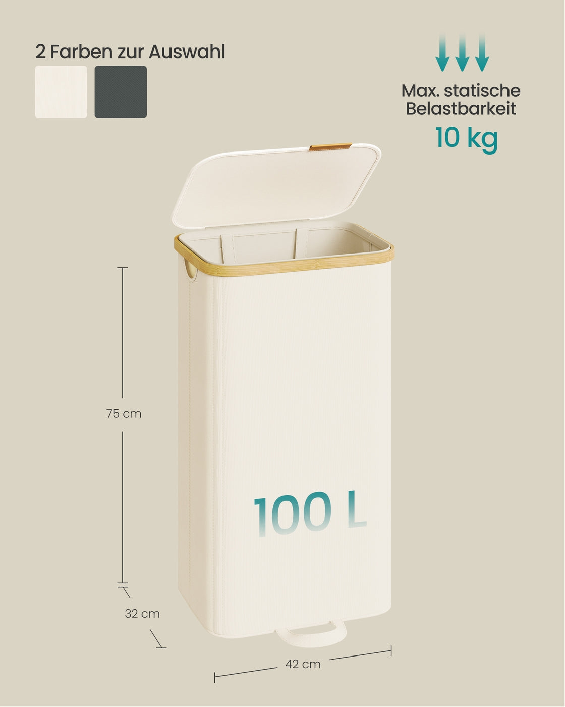 Wäschekorb 100L - Mit Deckel Und Herausnehmbarem Wäschesack - Für Schlafzimmer Oder Badezimmer
